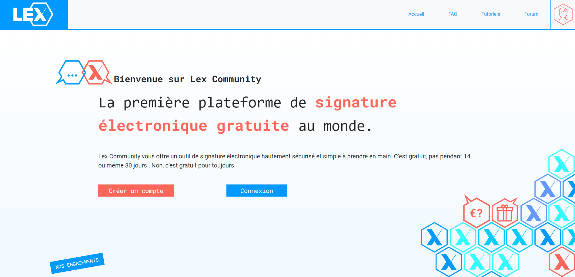 site internet de Lex Community, la première plateforme de signature électronique gratuite